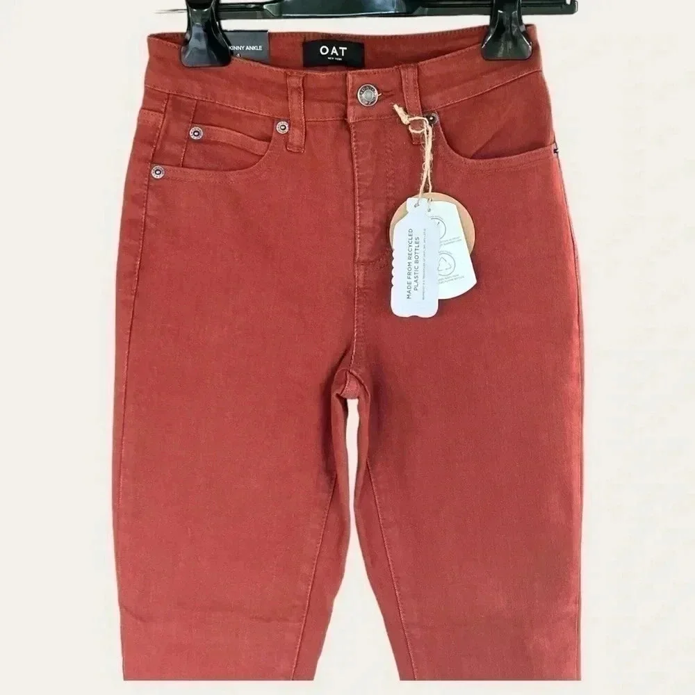 OAT New York Women's Size 24 High Rise Skinny Ankle Jeans in Rust